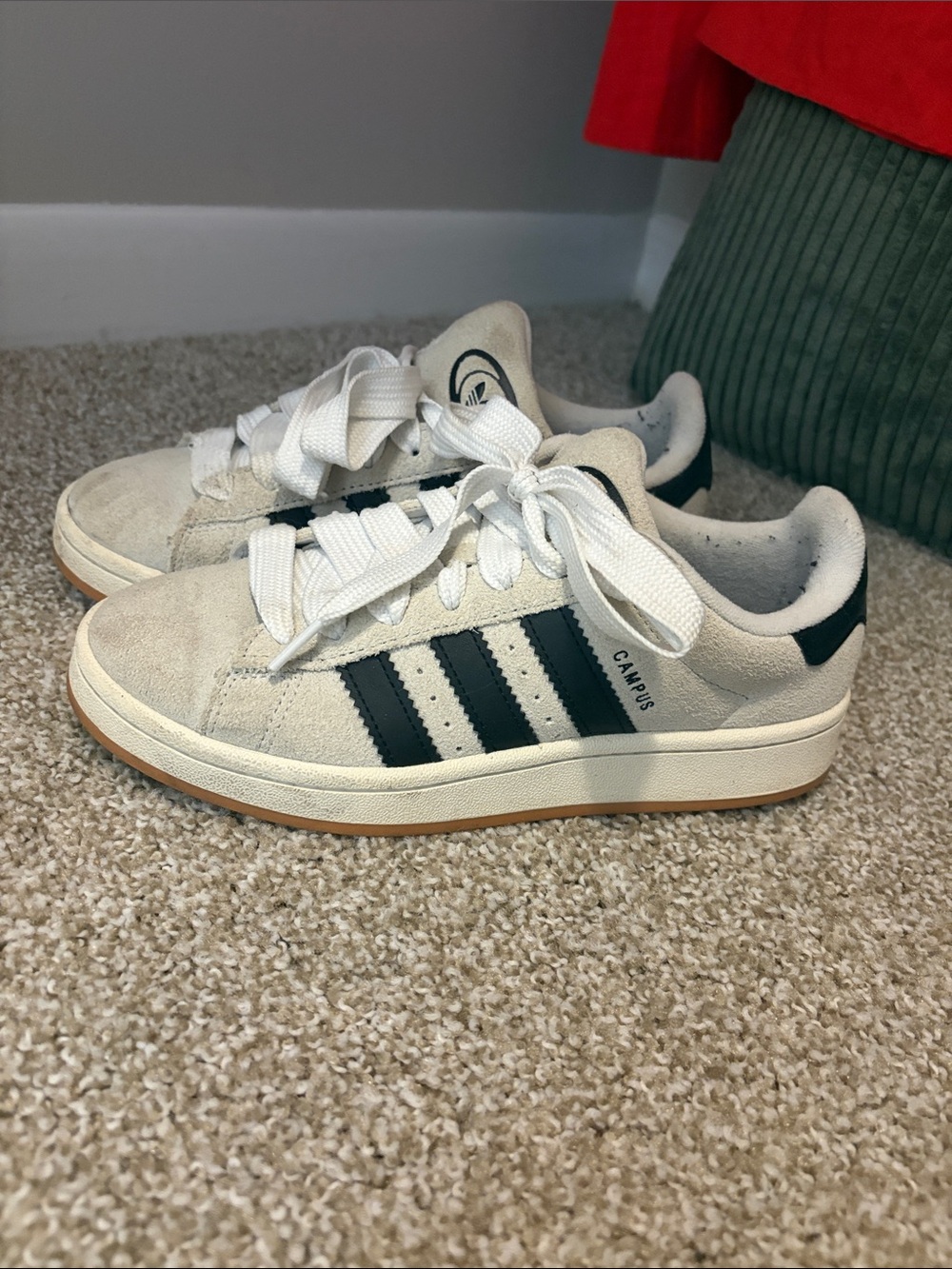 adidas Campus Suede Sneakers in Off-White with Black Stripes